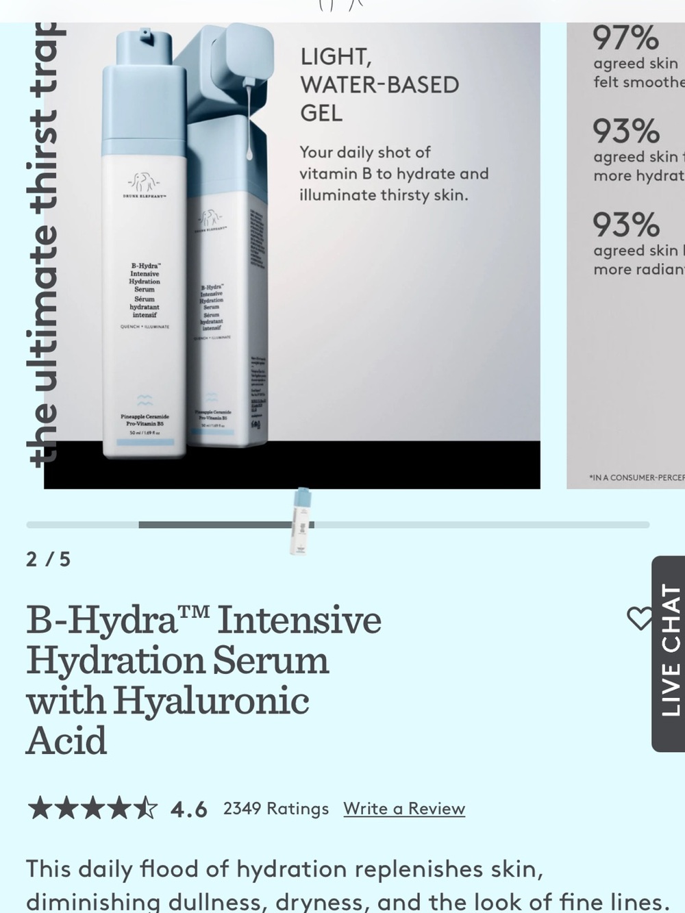 Drunk Elephant B-Hydra™ Intensive Hydration Serum — Light Blue & White